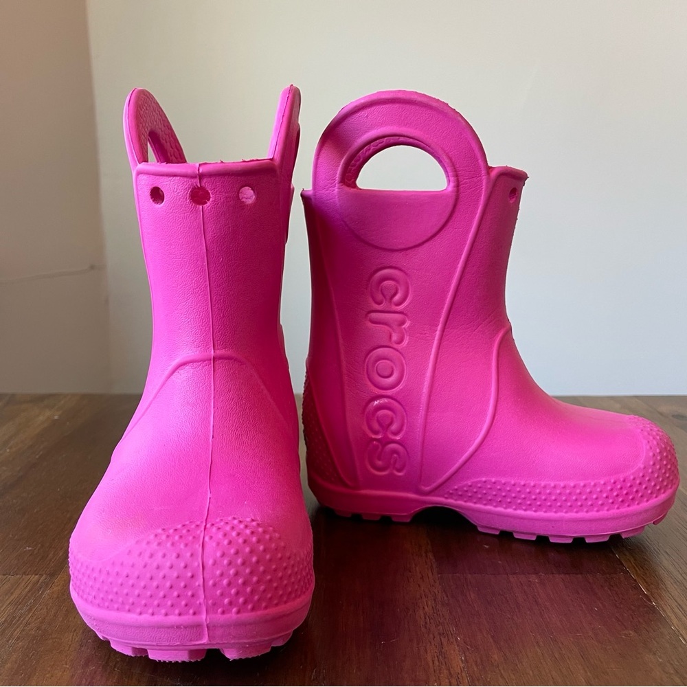 CROCS Pink Rain Boots with Easy Pull Handles